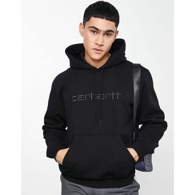 Poderoso Vadear masculino Sudadera negra con capucha y texto bordado de Carhartt WIP | ASOS