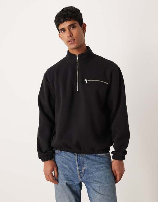 Sudadera negra con cremallera corta de ASOS DESIGN