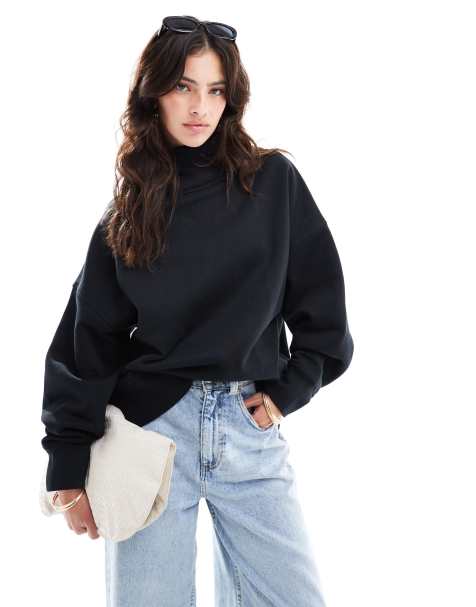 Sudadera negra con cuello alto de tejido grueso de ASOS DESIGN - view 1