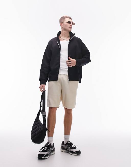 Sudadera negra con cuello alzado y cremallera de tejido grueso premium de Topman, 3 de 4