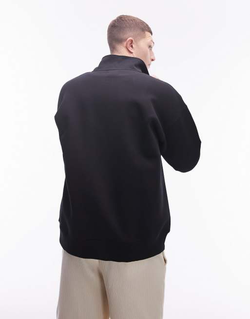 Sudadera negra con cuello alzado y cremallera de tejido grueso premium de Topman, 4 de 4