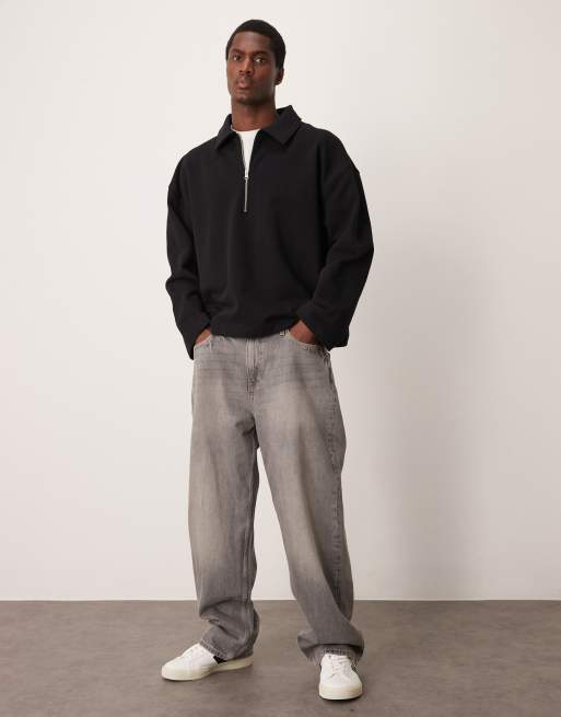 Sudadera negra con cuello de solapas y cremallera de tejido grueso de ASOS DESIGN, 2 de 4
