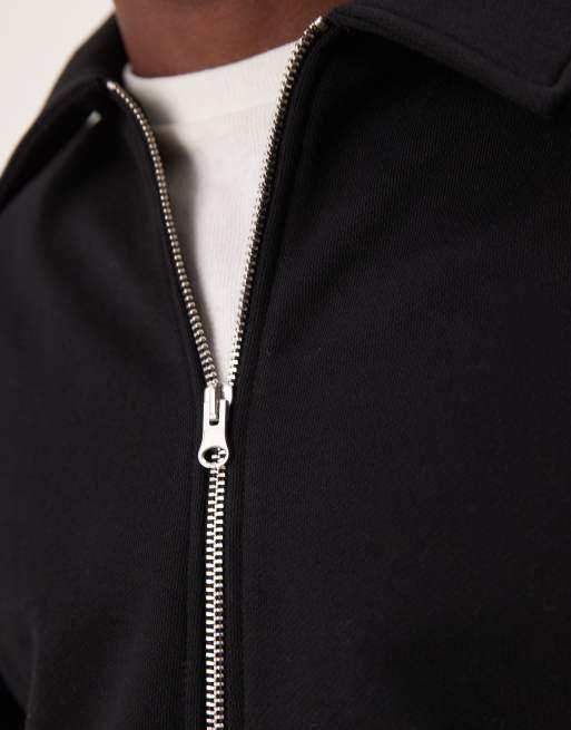 Sudadera negra con cuello de solapas y cremallera de tejido grueso de ASOS DESIGN, 3 de 4