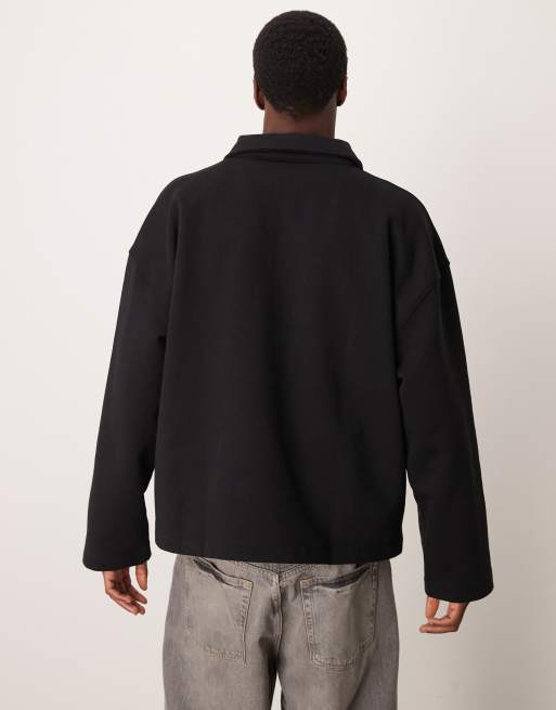 Sudadera negra con cuello de solapas y cremallera de tejido grueso de ASOS DESIGN, 4 de 4