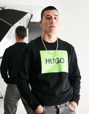 Sudadera negra con cuello redondo con logo verde Duragol de HUGO 