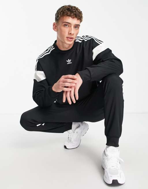 Garantizar Eso principal Sudadera negra con cuello redondo y diseño lineal Adicolor Classics de  adidas Originals | ASOS