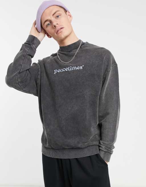 Sudadera negra con cuello redondo y estampado 'Peacetimes' de Crooked Tongues