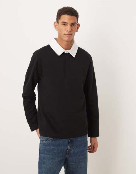 Sudadera negra con cuello tipo polo en contraste de ASOS DESIGN - view 1