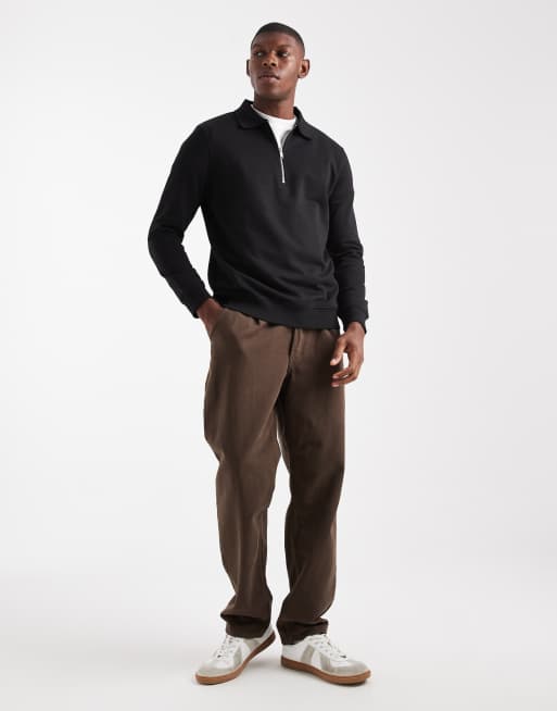 Sudadera negra con cuello tipo polo y cremallera corta de New Look, 2 de 5