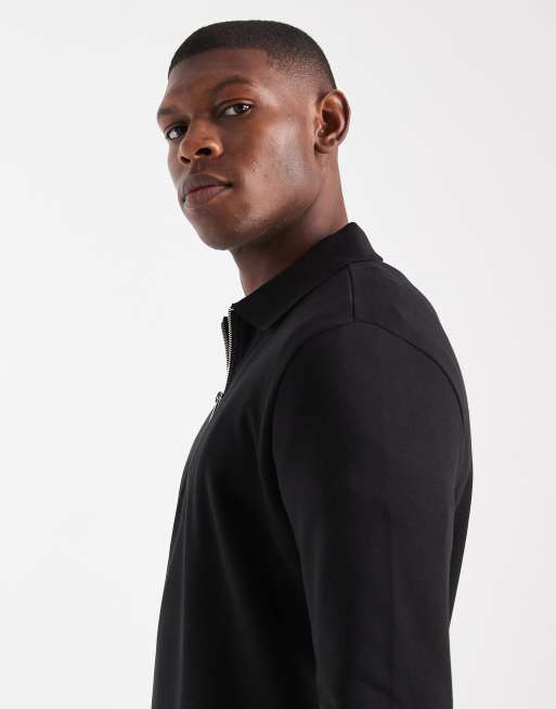Sudadera negra con cuello tipo polo y cremallera corta de New Look, 4 de 5