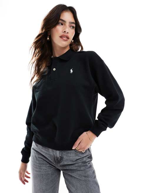 Sudadera negra con cuello tipo polo y logo Icon de Polo Ralph Lauren