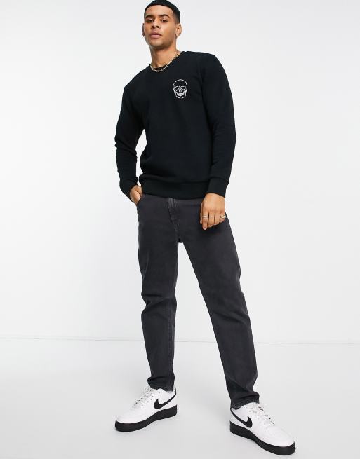 Sudaderas Con Y Sin Capucha Jack & Jones Hombre  Sudadera Negra Con Diseño  De Calavera De Premium Negro > Falimcicek