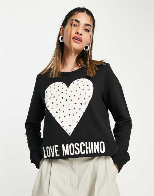 Sudadera negra con estampado de corazón pequeño y logo de Love Moschino