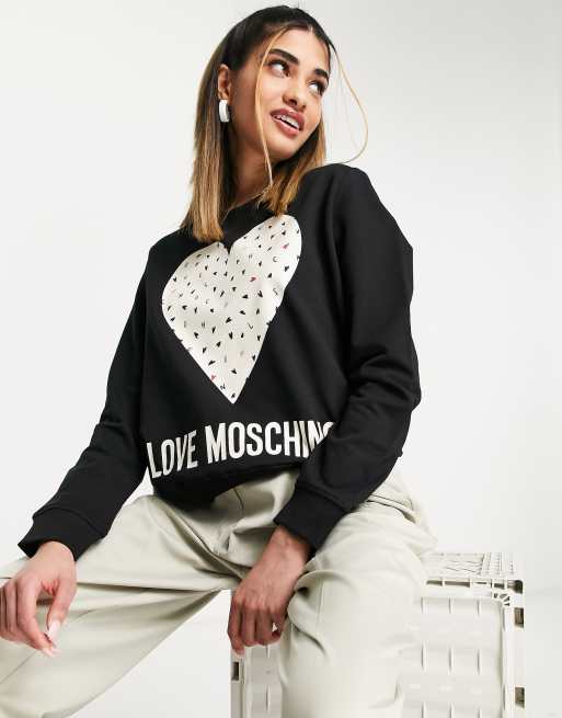 Sudadera negra con estampado de corazón pequeño y logo de Love Moschino, 3 de 4