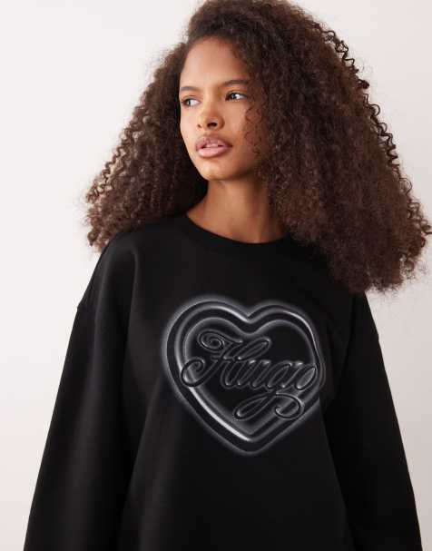 Sudadera negra con estampado gráfico de corazón y cuello redondo de HUGO Blue - view 1