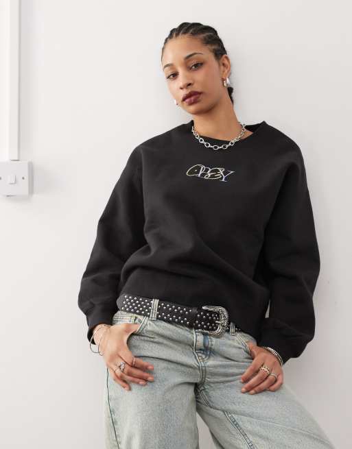 Sudadera negra con estampado gráfico de tipografía variada de Obey