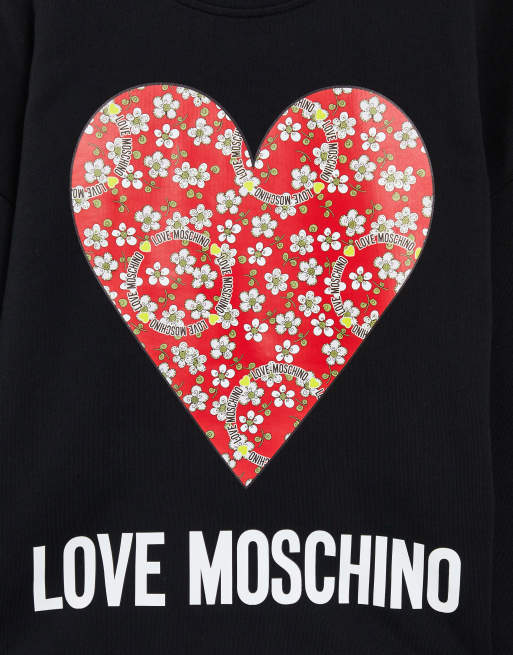 Love Moschino Sudadera De Mujer Slim Fit L Con Estampado De Corazón De La Marca, Crema, 40