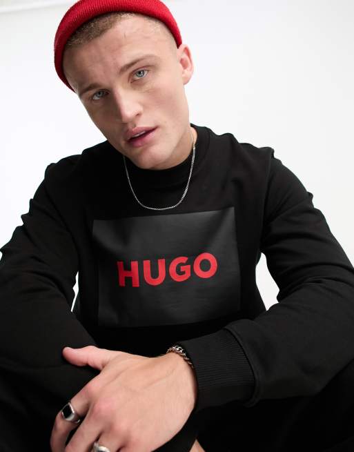 Sudadera negra con logo de recuadro Duragol222 de HUGO