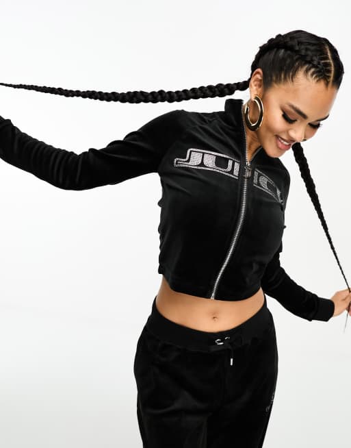 Sudadera negra con logo de strass y cremallera de velour de Juicy Couture (parte de un conjunto)