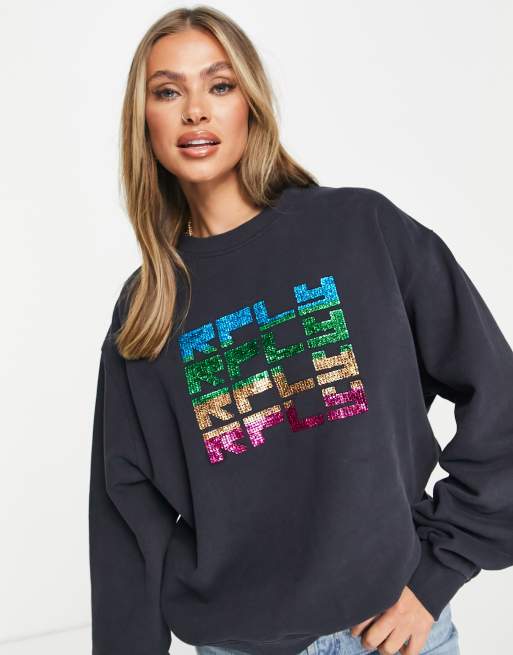 Sudaderas Replay Moda Mujer Sudadera Negra Con Logo Multicolor De