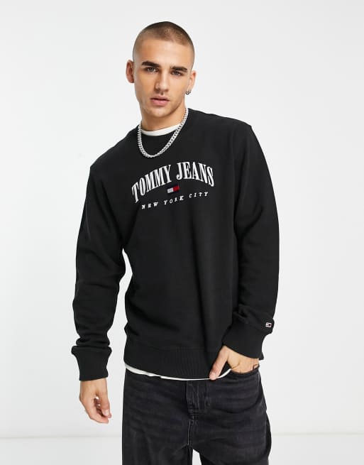 Sudadera negra con logo pequeño universitario de Tommy Jeans