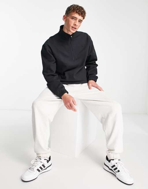 Sudadera negra con media cremallera de felpa Adicolor Contempo de adidas Originals 