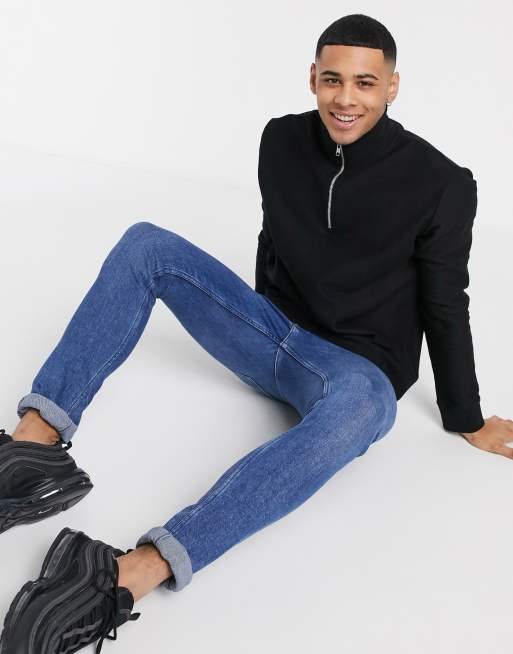 Sudadera negra con media cremallera de sarga de Topman, 4 de 4