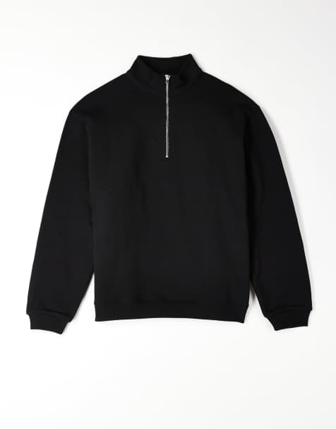 Sudadera negra con media cremallera de tejido grueso de 400 g/m² premium de ASOS DESIGN - view 1