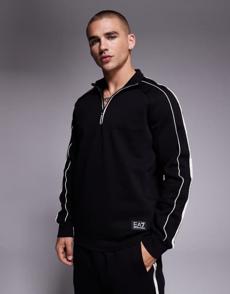Sudadera negra con media cremallera y detalle de cinta de Armani EA7 - view 1