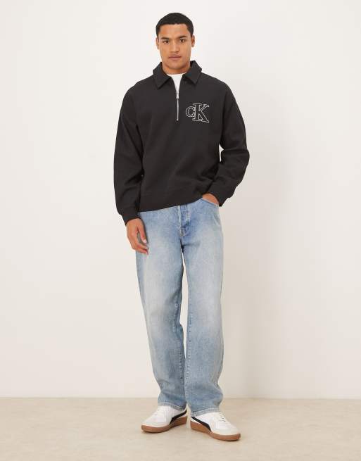 Sudadera negra con solapas, cremallera corta y logo de Calvin Klein Jeans , 2 de 5