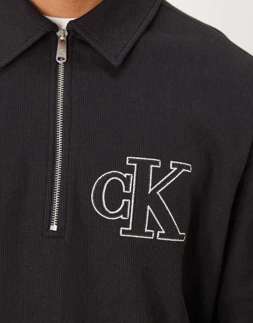 Sudadera negra con solapas, cremallera corta y logo de Calvin Klein Jeans , 3 de 5