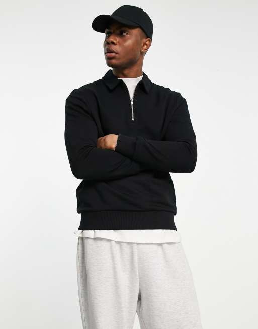 Sudadera negra con solapas y media cremallera de ASOS DESIGN (parte de un conjunto)