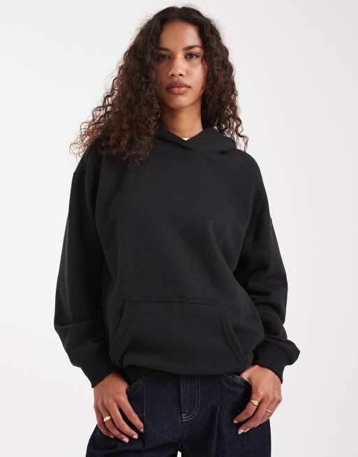 Sudadera negra de corte boyfriend con capucha y logo pequeño de Hollister, 1 de 4
