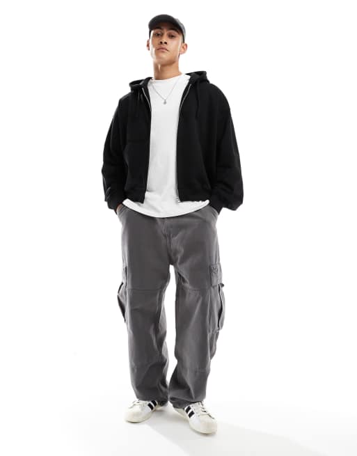 Sudadera negra de corte cuadrado con capucha, cremallera y estampado gráfico en la espalda de Weekday, 3 de 4