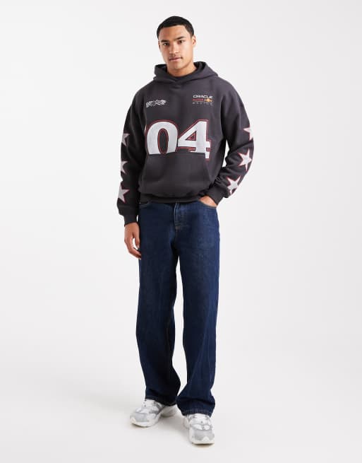 Sudadera negra de corte cuadrado con capucha y estampado gráfico en la espalda F1 de Hollister, 2 de 5