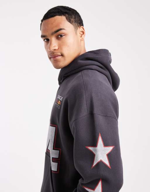 Sudadera negra de corte cuadrado con capucha y estampado gráfico en la espalda F1 de Hollister, 4 de 5