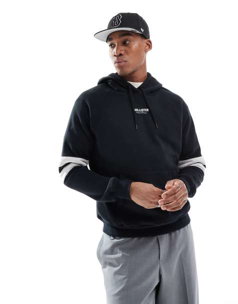 Sudadera negra de corte cuadrado con capucha y logo universitario de Hollister - view 1