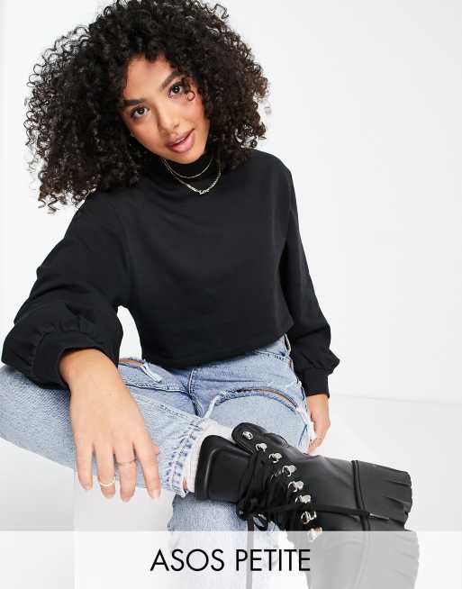 Sudadera negra de corte cuadrado con cuello alto de ASOS DESIGN Petite