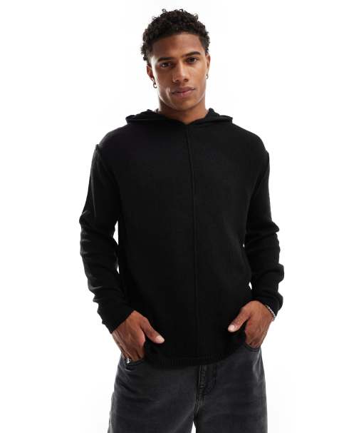 Sudadera negra de corte cuadrado extragrande con capucha de punto traslúcido de ASOS DESIGN - view 1
