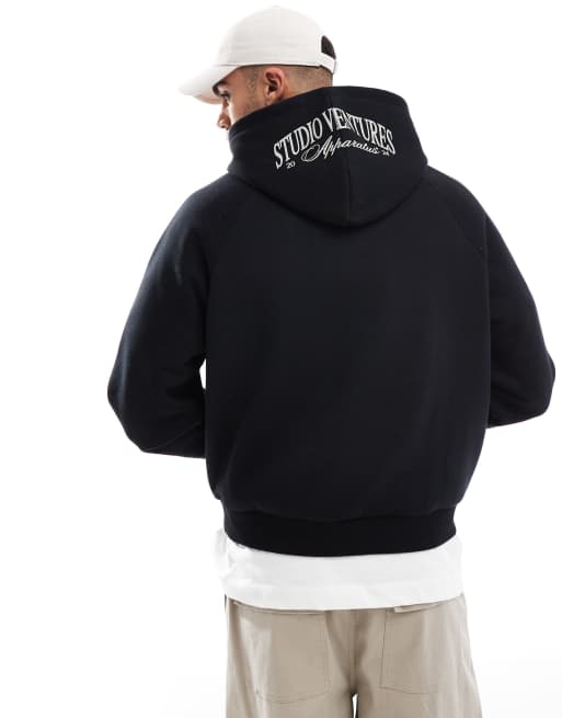Sudadera negra de corte cuadrado extragrande con capucha estampada de ASOS DESIGN