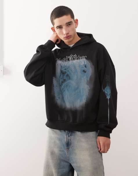 Sudadera negra de corte cuadrado extragrande con capucha y estampado gráfico de dragón de Weekday - view 1