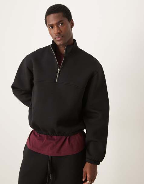 Sudadera negra de corte cuadrado extragrande con cremallera corta de ASOS DESIGN (parte de un conjunto) - view 1
