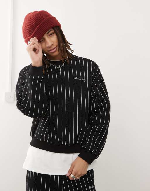 Sudadera negra de corte cuadrado extragrande con raya diplomática de Reclaimed Vintage