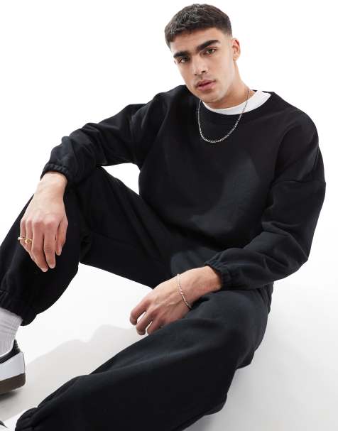 Sudadera negra de corte cuadrado extragrande de tejido grueso premium de ASOS DESIGN (parte de un conjunto) - view 1