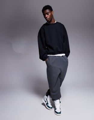 Sudadera negra de corte cuadrado ultragrande con bajo y puños elásticos de tejido grueso premium de ASOS DESIGN - view 1