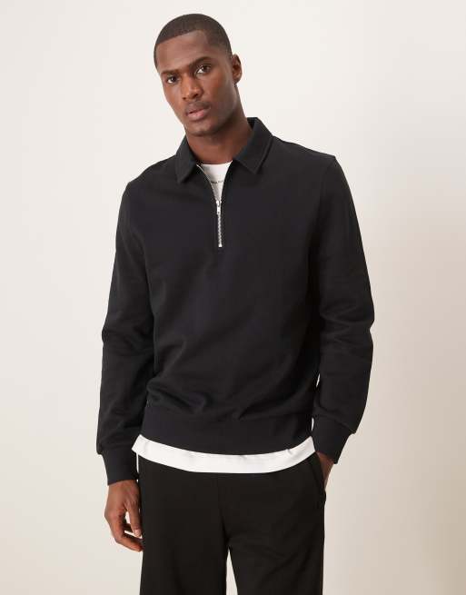 Sudadera negra de corte estándar con cremallera corta y solapas de ASOS DESIGN