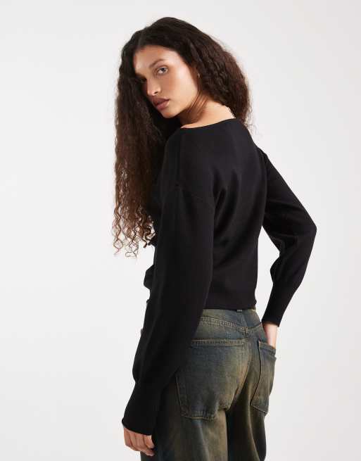 Sudadera negra de corte suelto con escote Bardot de Threadbare, 3 de 4