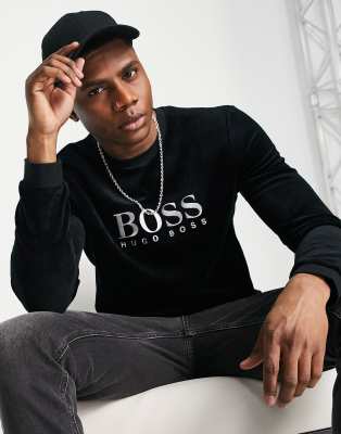 Sudadera negra de estar por casa de velour de BOSS Bodywear