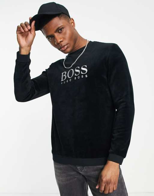 Sudadera negra de estar por casa de velour de BOSS Bodywear ASOS