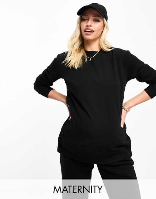 Sudadera negra de felpa con botones de presión en los laterales de Cotton On Maternity 